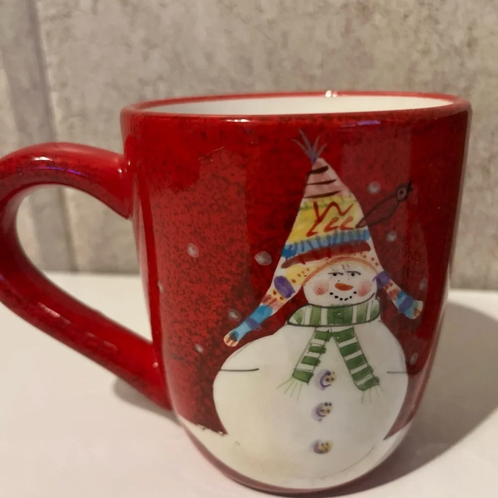 Oneida Sakura Christmas Snowman Red and Green Mug and Bowl Set Great Condition - Picture 2 of 11